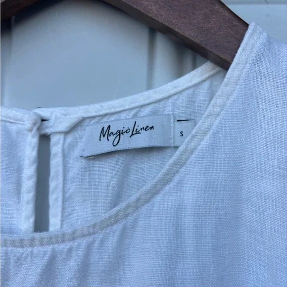 Sleeveless White High-Low Linen Dress - Picture 2 of 9